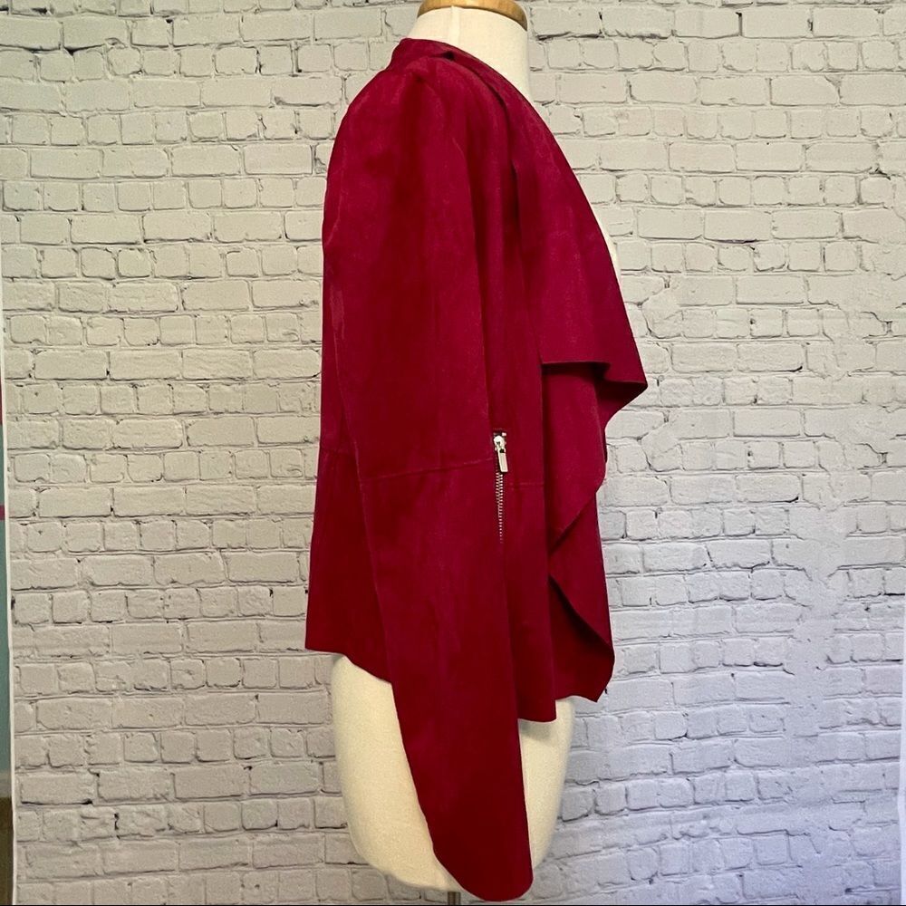 Faux-suede Drape-front Jacket - Picture 6 of 9